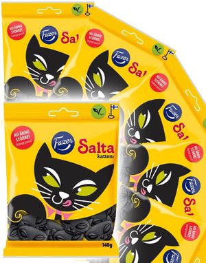 24 stk Poser med Fazer Salta Katten - Katteformet Salt Lakris - Hel Eske 3360 gram