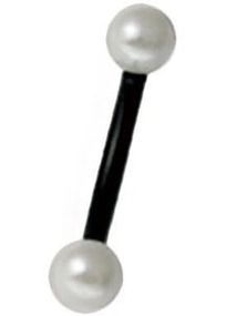 Svart Banan Øyenbrynspiercing med Hvite Perler- 1.2 x 8 mm