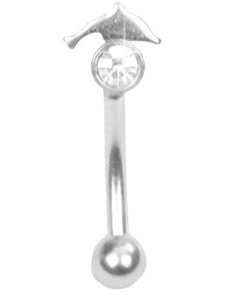 Øyenbrynspiercing med Klar Sten og Delfin - 1.2 x 8 mm