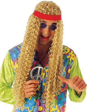 Lang Blond Hippie Parykk med Hodebånd