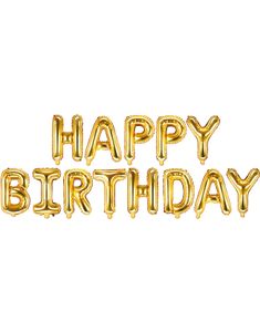 Happy Birthday - Gullfarget Ballong-Banner 340x35 cm