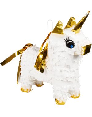 Hvit og Gullfarget MINI Enhjørning Pinata 21x16 cm - Unicorn Gold