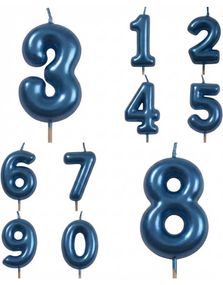 Tall 0-9 - Metallisk Blått Kakelys - 5 cm