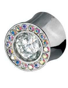 Shade Rainbow Circle - Piercing Plugg med Hvite og Flerfargede Stener