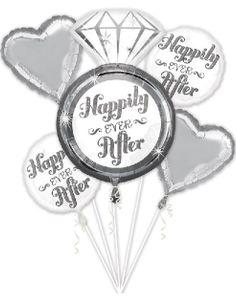 Happily Ever After - Sølvfarget Ballongbukett med 5 Folieballonger