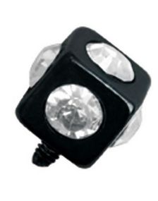 Firkantet Svart Dermal Anchor Kule med Klare Stener - Strl 3 mm kule med 1,2 mm gjenger