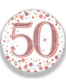 50-års Feiring Hvit og Rosegull Holografisk Pin/Badge