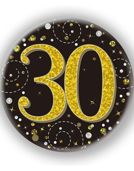 30-års Feiring Svart og Gullfarget Holografisk Stor Button/Badge