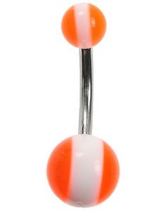 Orange Navlepiercing med Hvit Stripe