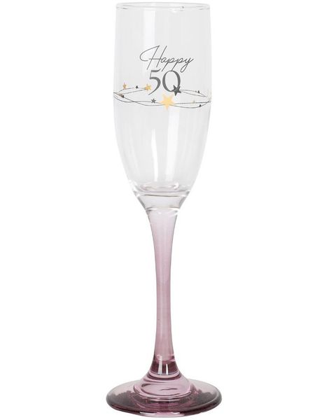 Happy 50 - Champagneglass med Rosa Stett
