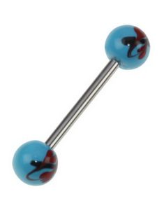 Design Flower Blue - Håndmalt Tungepiercing