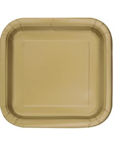 14 stk Firkantede Gullfargede Papptallerkener 22 cm