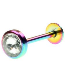 Flerfarget Tungepiercing med Klar Sten