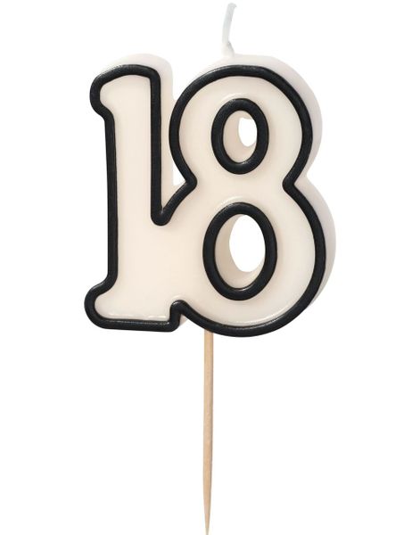 18 År - Hvit og Svart Bursdagslys 5.5 cm