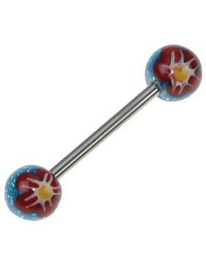 Flower Red and Blue - Håndmalt Tungepiercing