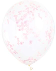 6 stk 30 cm Gjennomsiktige Ballonger med Lys Rosa Konfetti