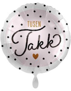 Rund Prikkete Folieballong - Tusen Takk 43 cm