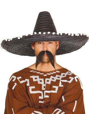 Stor Svart Sombrero med Hvite Dusker 65 cm