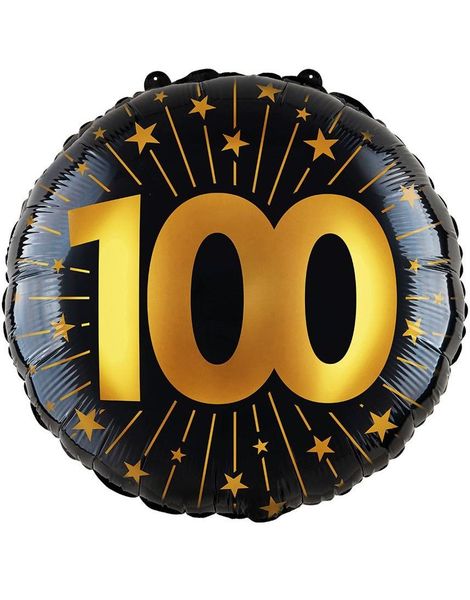 100-års Feiring - Svart og Gull Folieballong 46 cm