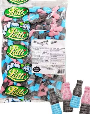 2,5 kg Lutti Bubblizz Liquorizz - Rosa og Blå Bubblegumflasker med Lakris