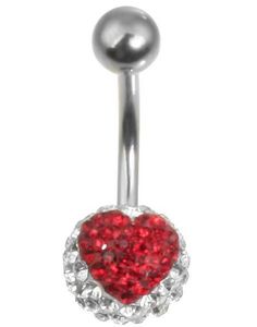 Sparkling Heart Navlepiercing - Hvit/Rød