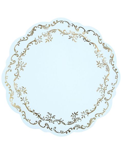 6 stk Elegante Runde Bordbrikker – Lyse Blå med Gullmønster