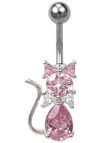 Kitten With Bowtie Navlepiercing - Rosa