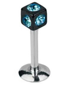 Tøff Labret med Firkantet Svart Kule med Lys Blå Stener