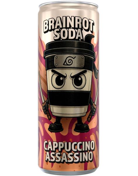 Brainrot Soda - Cappuccino Assassino - Sukkerfri Brus med Bringebær og Sukkerspinnsmak 250 ml