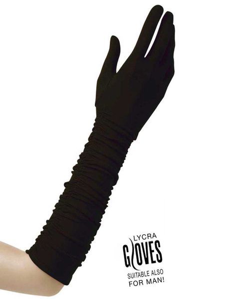 Draperte Svarte Lange Hansker - 37 cm