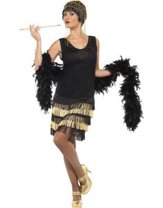 Svart og Gullfarget Flapper Kostyme