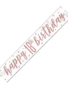 2,7 Meter Hvit og Rosegull "Happy 18th Birthday" Glitrende Banner