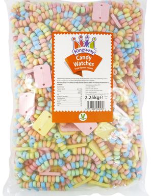 2,25 kg Kingsway Candy Watches - STOR Pose med 100 stk Godteriklokker