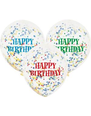 6 stk 30 cm Happy Birthday Flerfarget Konfettiballonger