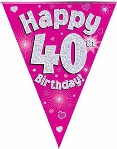 40-års Feiring Rosa og Sølv Holografisk Flaggbanner - 3,9 Meter