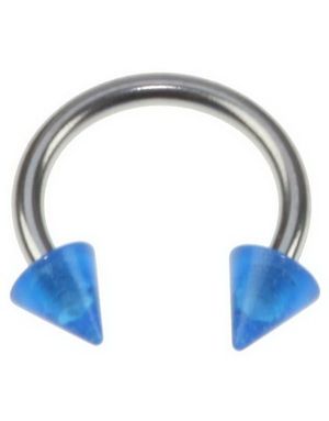 Rund Øyenbrynspiercing med Blå Spike Kuler - 1.2 x 8 mm