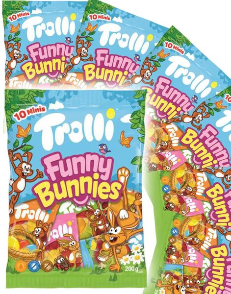 8 stk Trolli Funny Bunnies - Vingummi Formet som Kaniner med Fruktsmaker 1600 g - Hel Eske