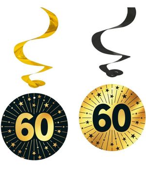 4 stk 60-års Feiring Hengende Swirls - Svart og Gull