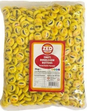 3 kg Zed Emoji Bubblegum Buttons - Kjempestor Pose med Tutti-Frutti Tyggegummi
