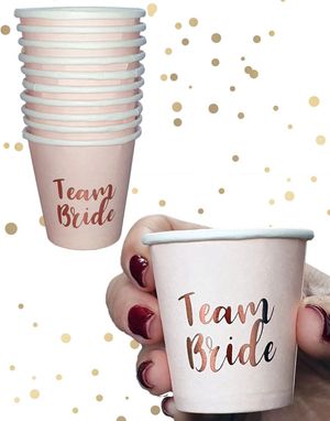 10 stk "Team Bride" Rosegull Shotglass i Papir - Hen Party