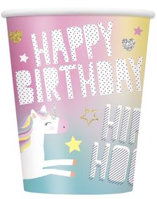 8 stk Pappkrus 270 ml - Happy Birthday Unicorn