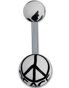 Navlepiercing i Hvit og Svart med Peace Tegn