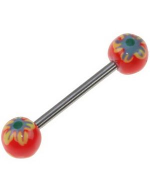 Flower Red - Håndmalt Tungepiercing