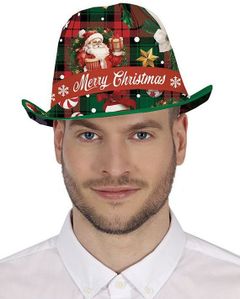 Fedorahatt med Julemotiver og "Merry Christmas" Tekst