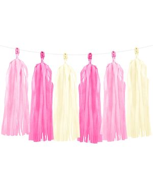 Rosa og Hvitt Tassel Banner med 12 Dusker og 2 meter Tråd
