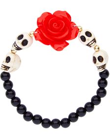 Day of the Dead Armbånd med Perler, Hodeskaller og Rose