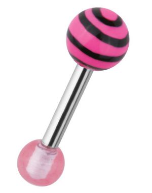 Tragus/Helix Ørepiercing m/Stripet Kule - Rosa/Svart