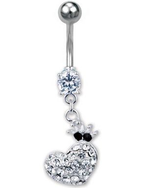 Navlepiercing med Hjerte og Krone - Hvit
