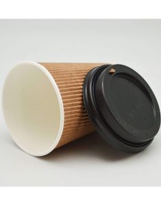 6 stk Rillede Varmekopper/Kaffekopper med Lokk i Papp - 236,5 ml
