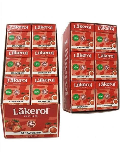 48 stk Läkerol Strawberry Sugarfree / Sukkerfrie Pastiller med Jordbærsmak - Hel Eske 1,2 kg